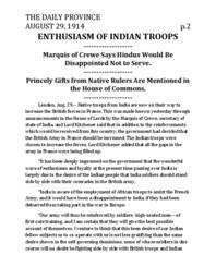 Enthusiasm of Indian troops (transcript)