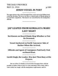 Jap leaped from Komagata Maru yesterday (transcript)