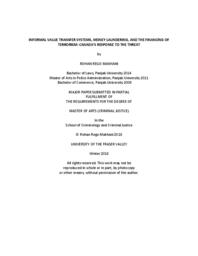 Informal value transfer systems, money laundering, and the financing of terrorism: Canada's response to the threat
